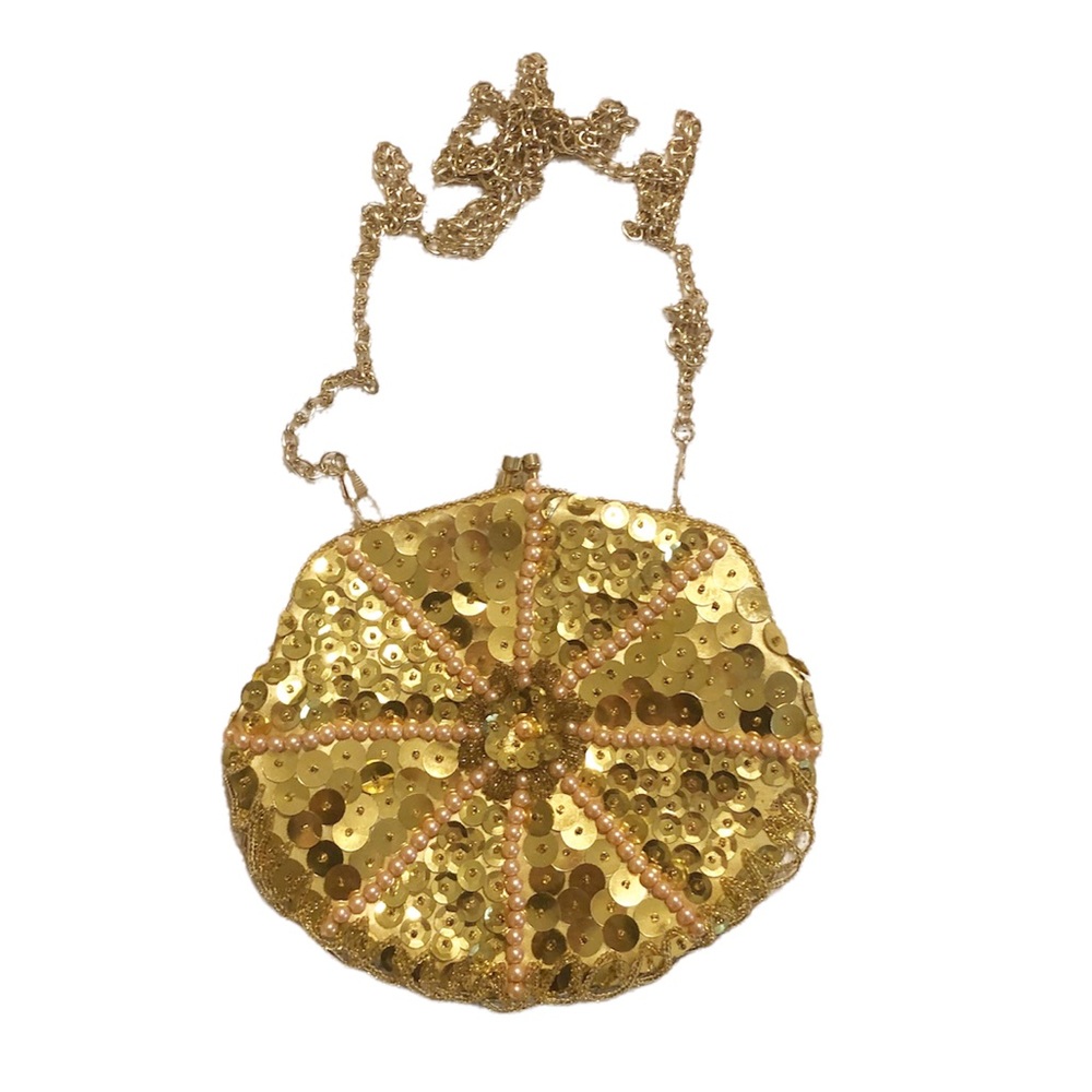 Vintage Gold Sequin & Bead Round Shoulder Bag